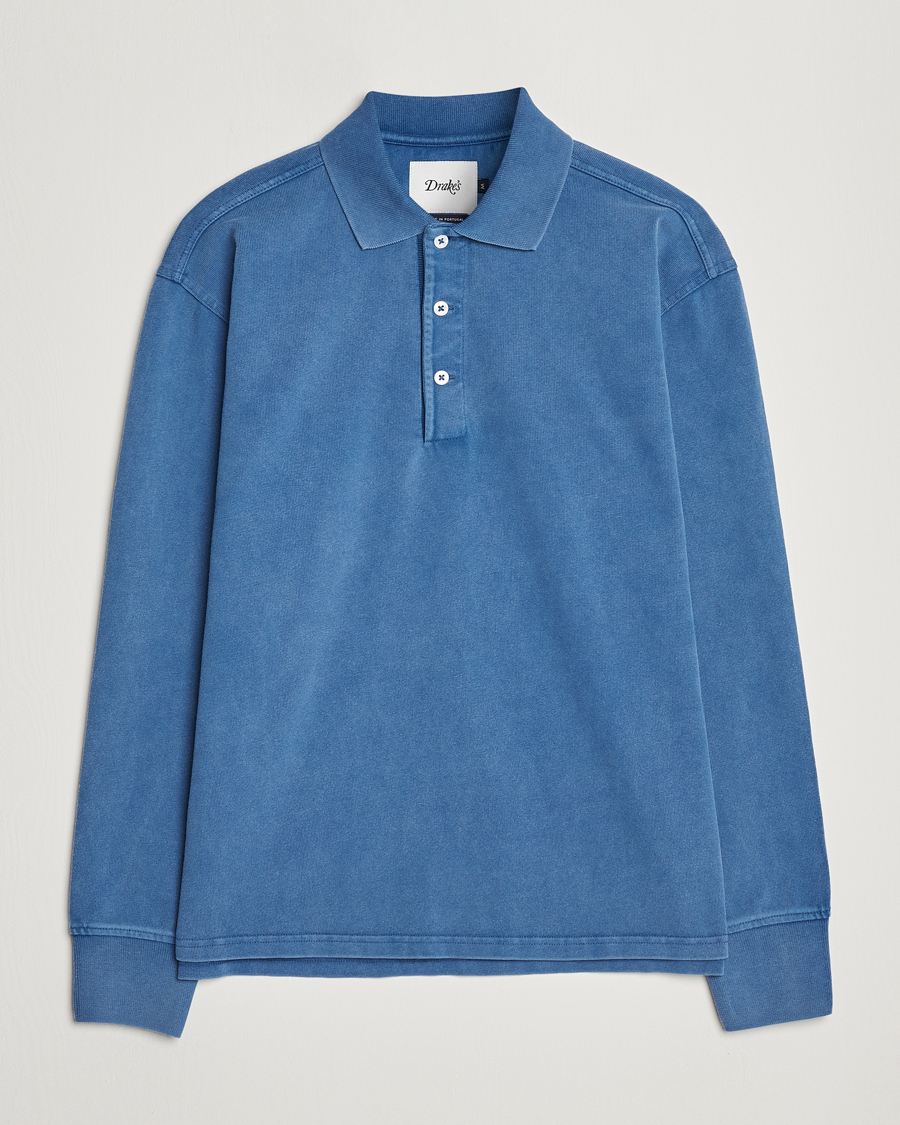 Herren | Pullover | Drake's | Long Sleeve Jersey Polo Navy