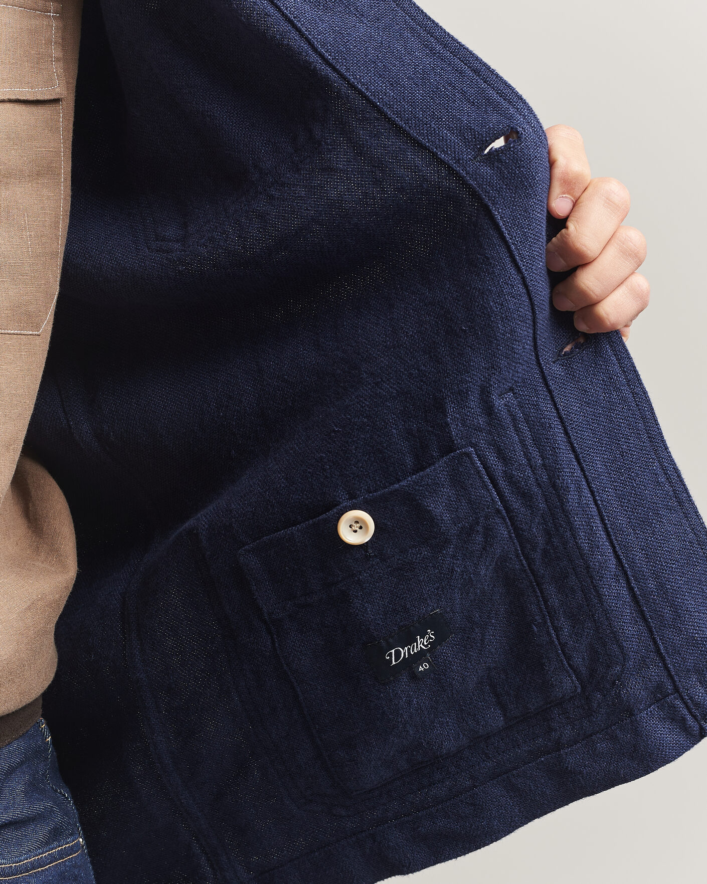 Herren | Jacken | Drake's | Heavy Linen 5-Pocket Chore Jacket Navy