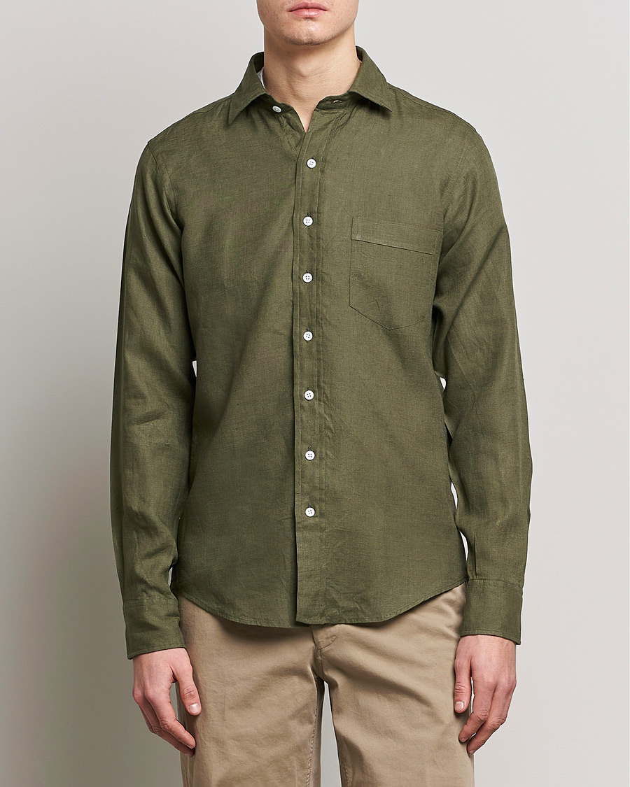 Herren | Leinenhemden | Drake's | Linen Summer Shirt Green