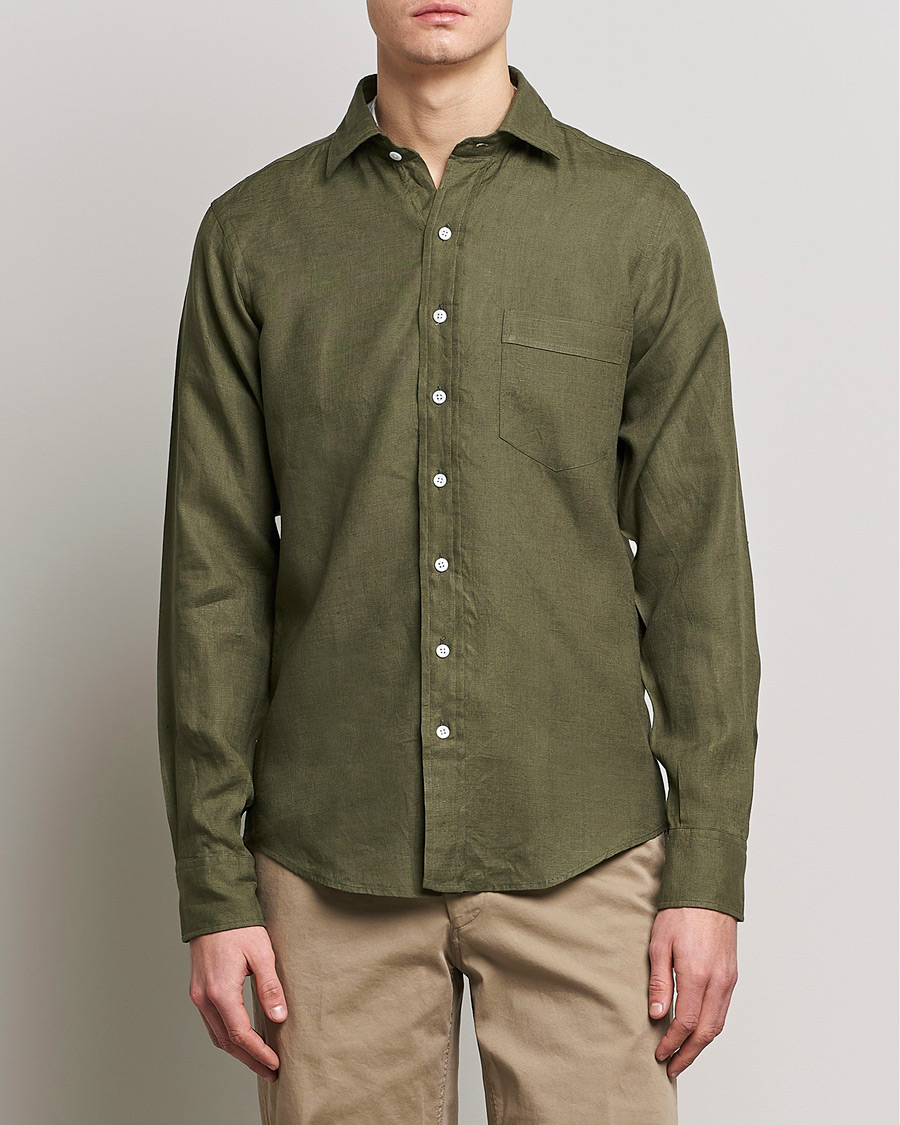 Herren | Hemden | Drake's | Linen Summer Shirt Green
