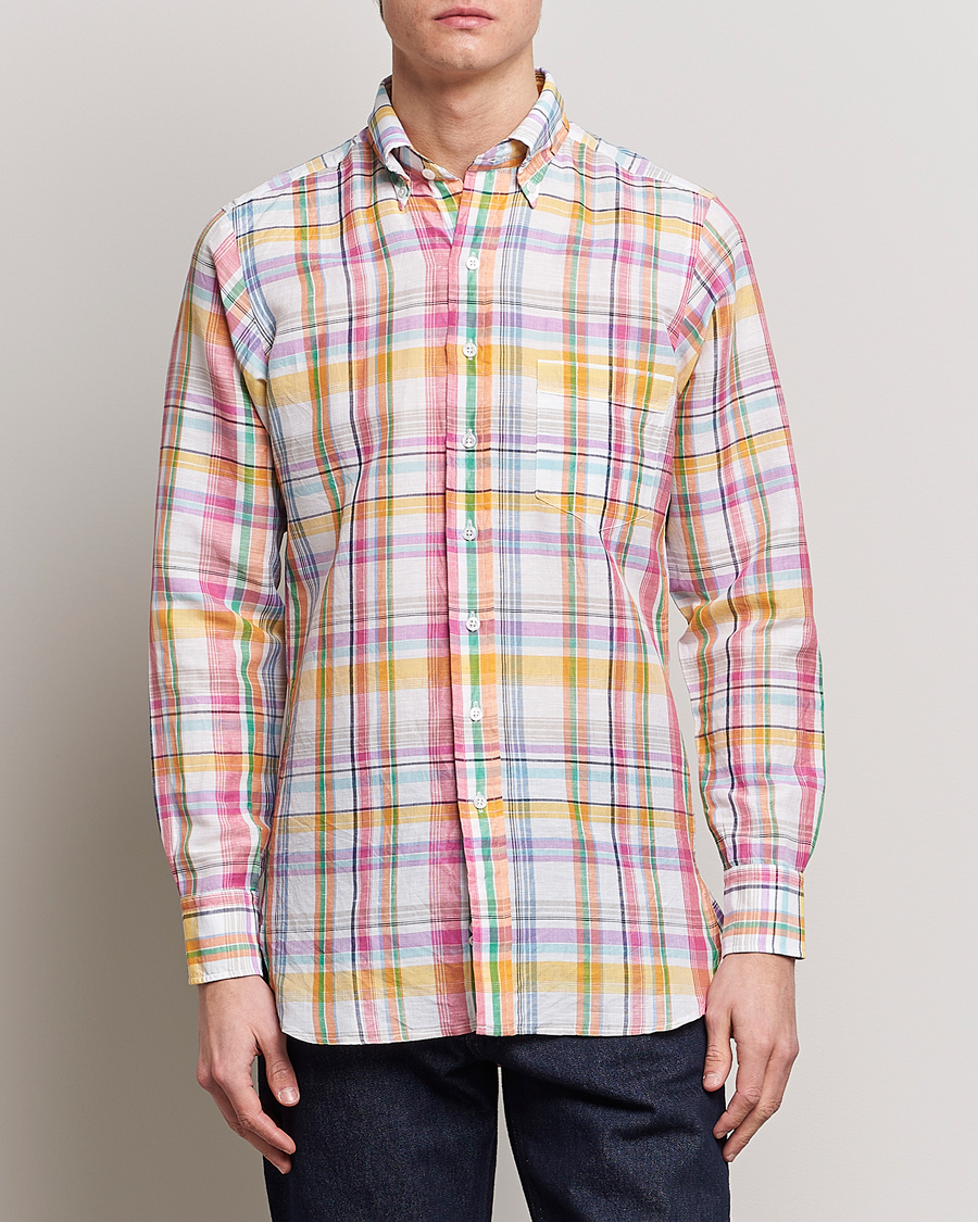 Herren | Leinenhemden | Drake's | Checked Button Down Linen Shirt Multi