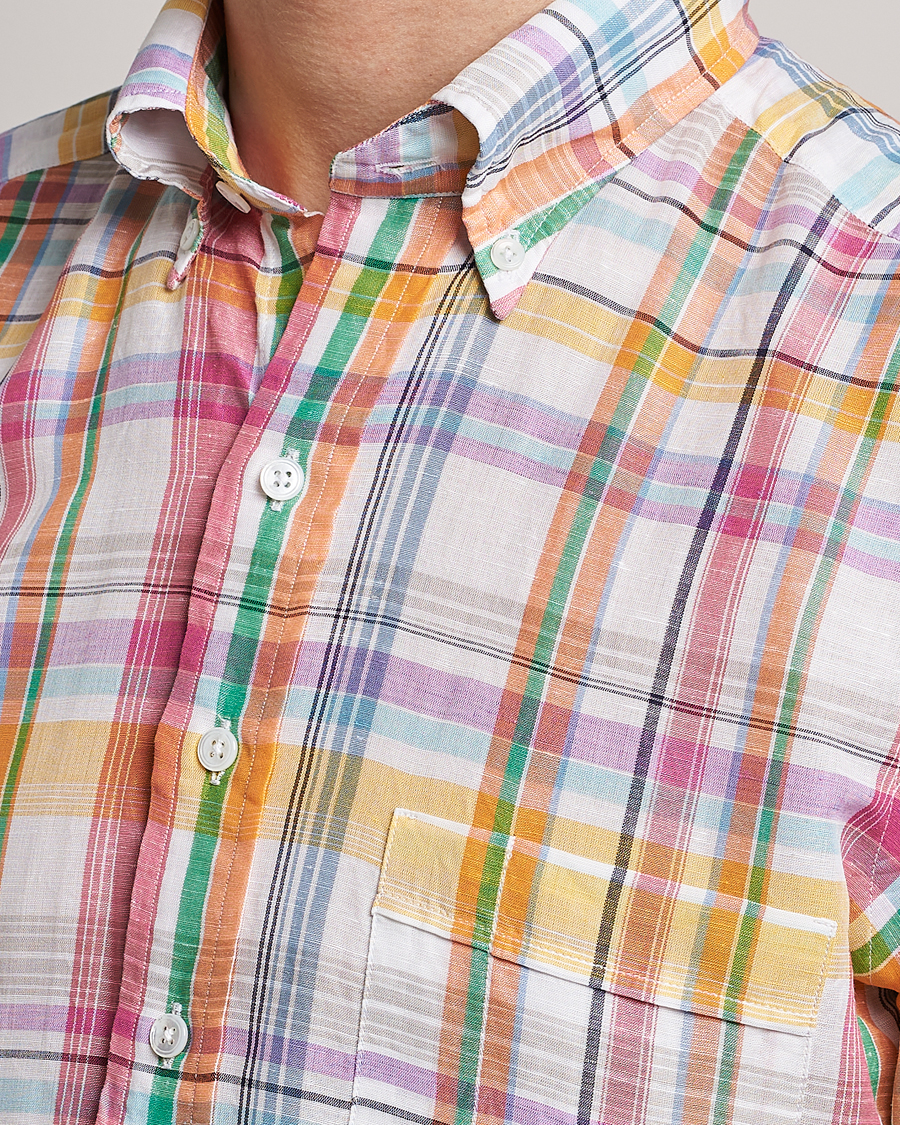 Herren | Hemden | Drake's | Checked Button Down Linen Shirt Multi