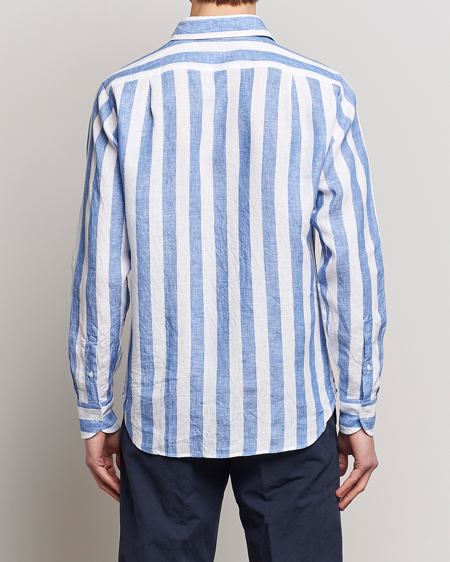Herren | Hemden | Drake's | Broad Stripe Linen Spread Collar Shirt Blue