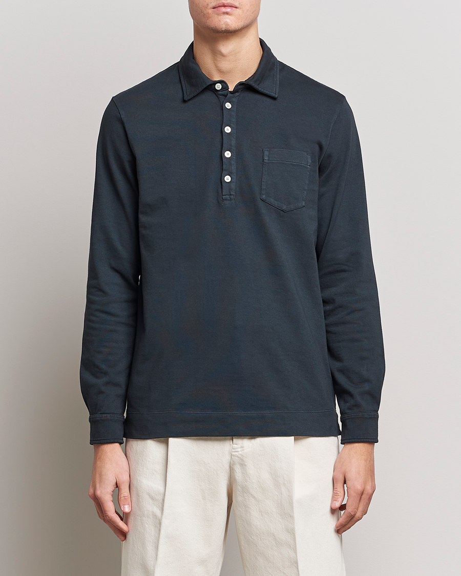 Herren |  | Massimo Alba | Ischia Long Sleeve Cotton Polo Washed Black