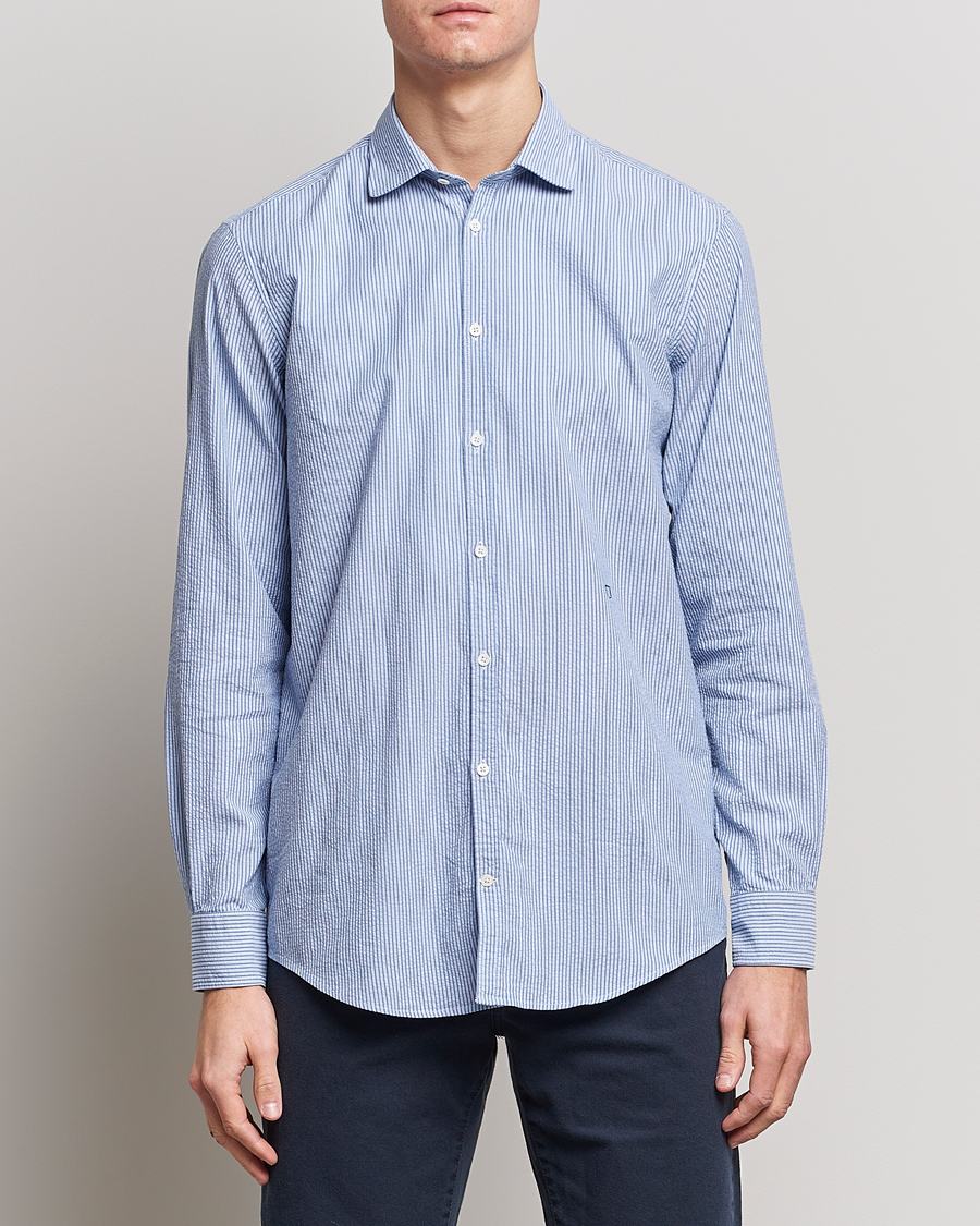 Herren |  | Massimo Alba | Canary Striped Seersucker Shirt Blue