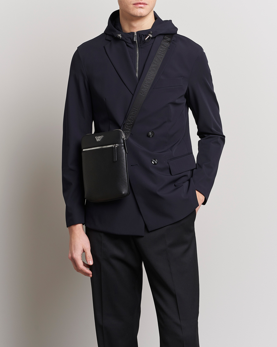Emporio Armani Leather Messeager Bag Black