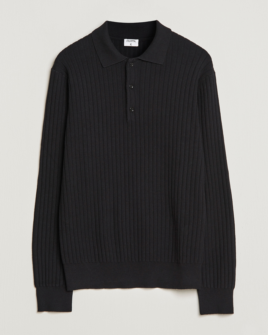 Filippa K Knitted Polo Shirt Black bei Care of Carl