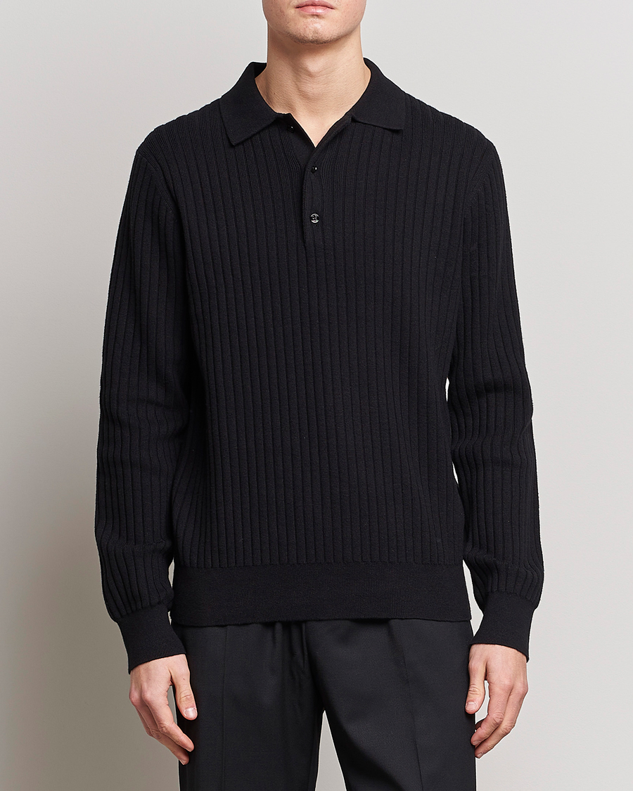 Herren | Bestickte Polohemden | Filippa K | Knitted Polo Shirt Black
