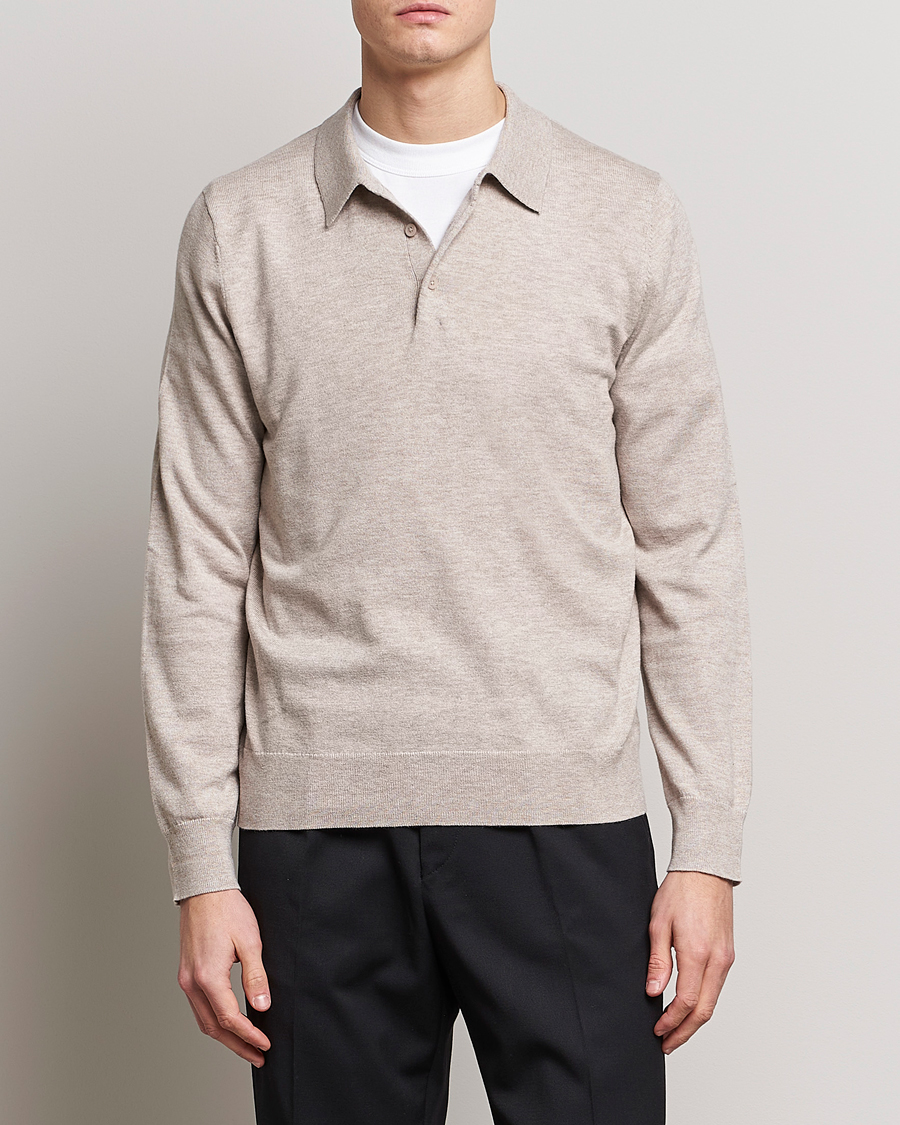 Herren | Bestickte Polohemden | Filippa K | Knitted Polo Shirt Beige Melange