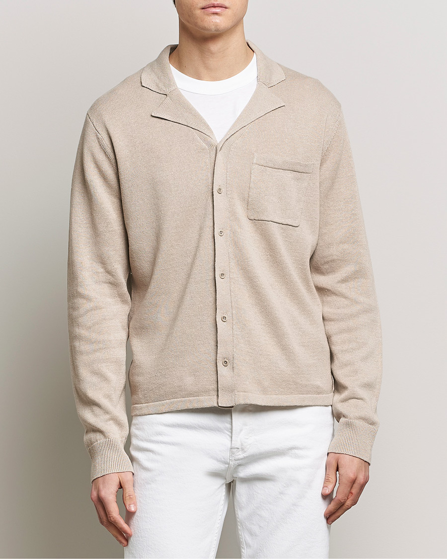 Herren | Freizeithemden | Filippa K | Cotton Linen Knitted Shirt Dusty Beige