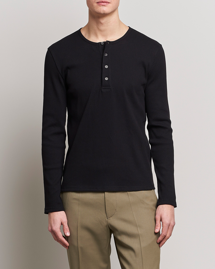 Herren | Granpa-Shirt | Filippa K | Rib Henley Black