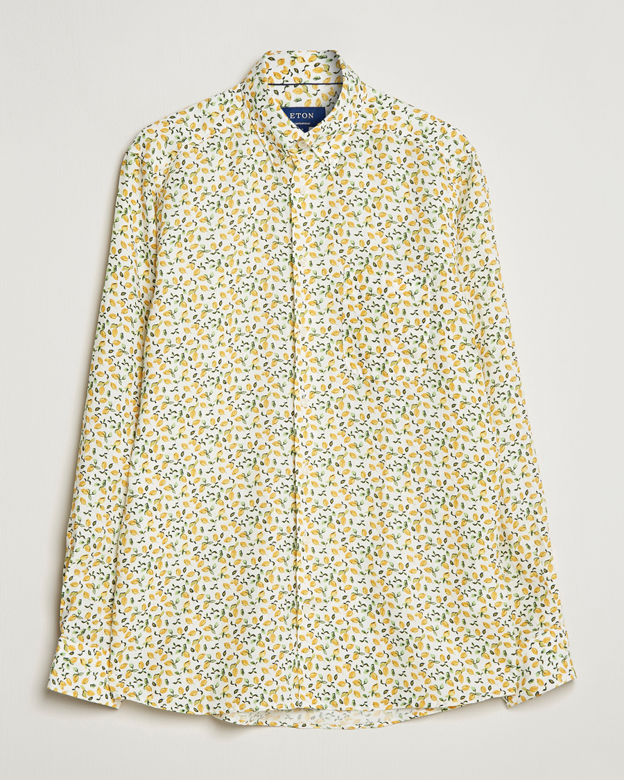 Herren | Hemden | Eton | Lemon Print  Contemporary Linen Shirt Yellow 