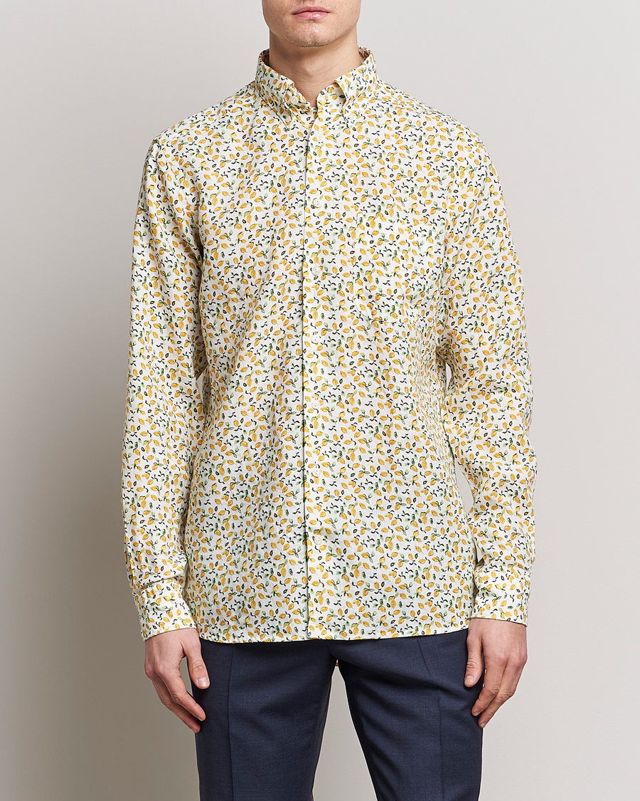 Herren | Eton | Eton | Lemon Print  Contemporary Linen Shirt Yellow 