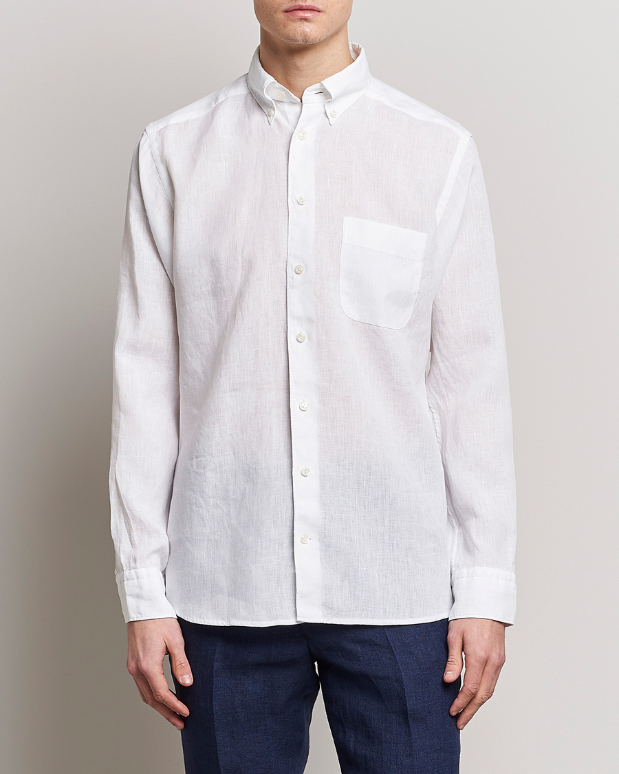 Herren | Hemden | Eton | Slim Fit Linen Button Down Shirt White