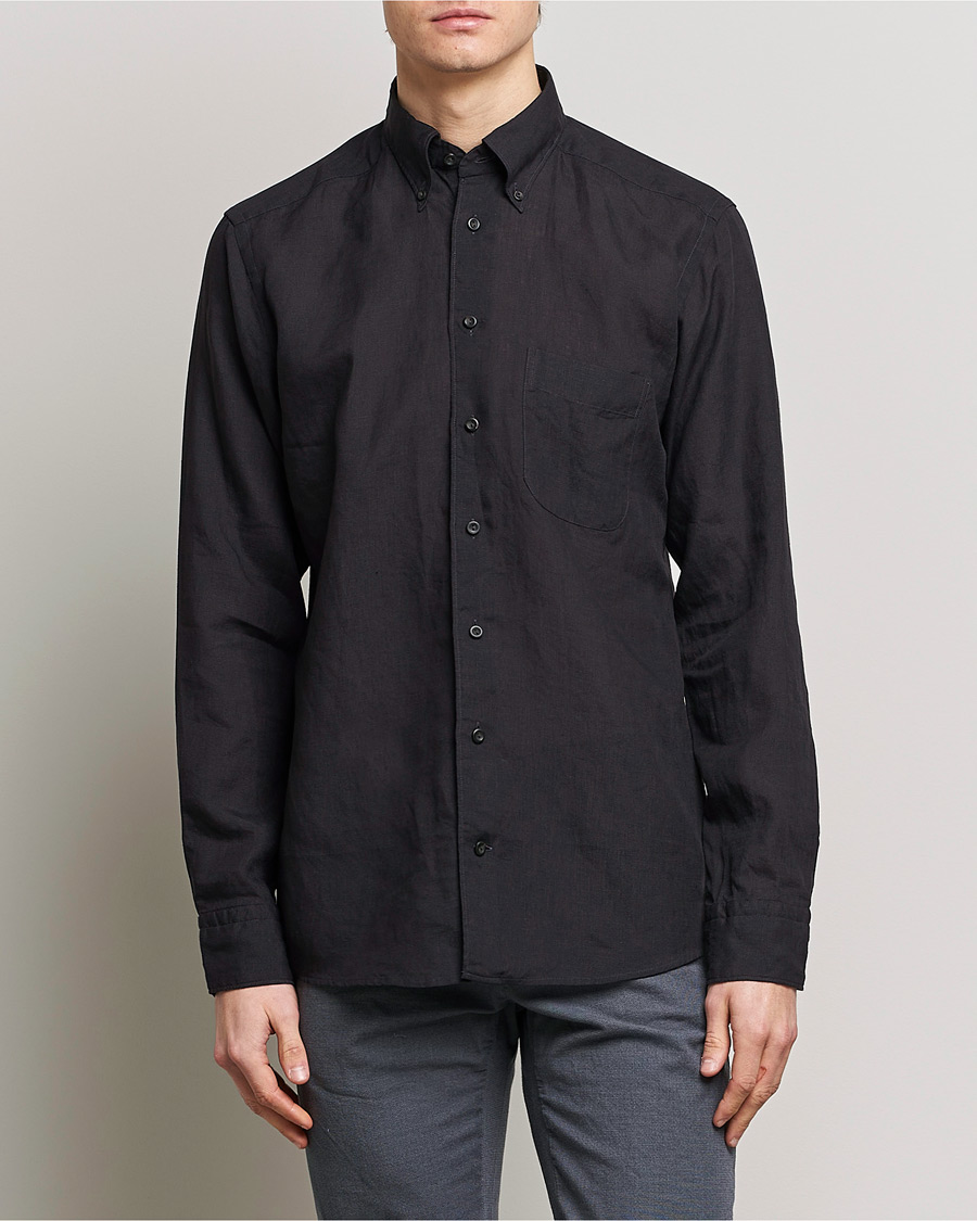 Herren |  | Eton | Slim Fit Linen Shirt Black