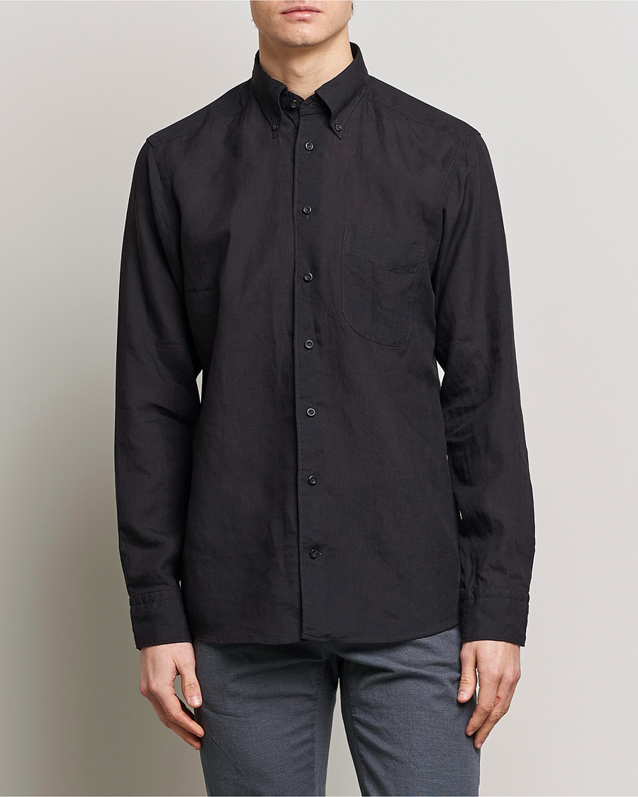Herren | Hemden | Eton | Slim Fit Linen Button Down Shirt Black
