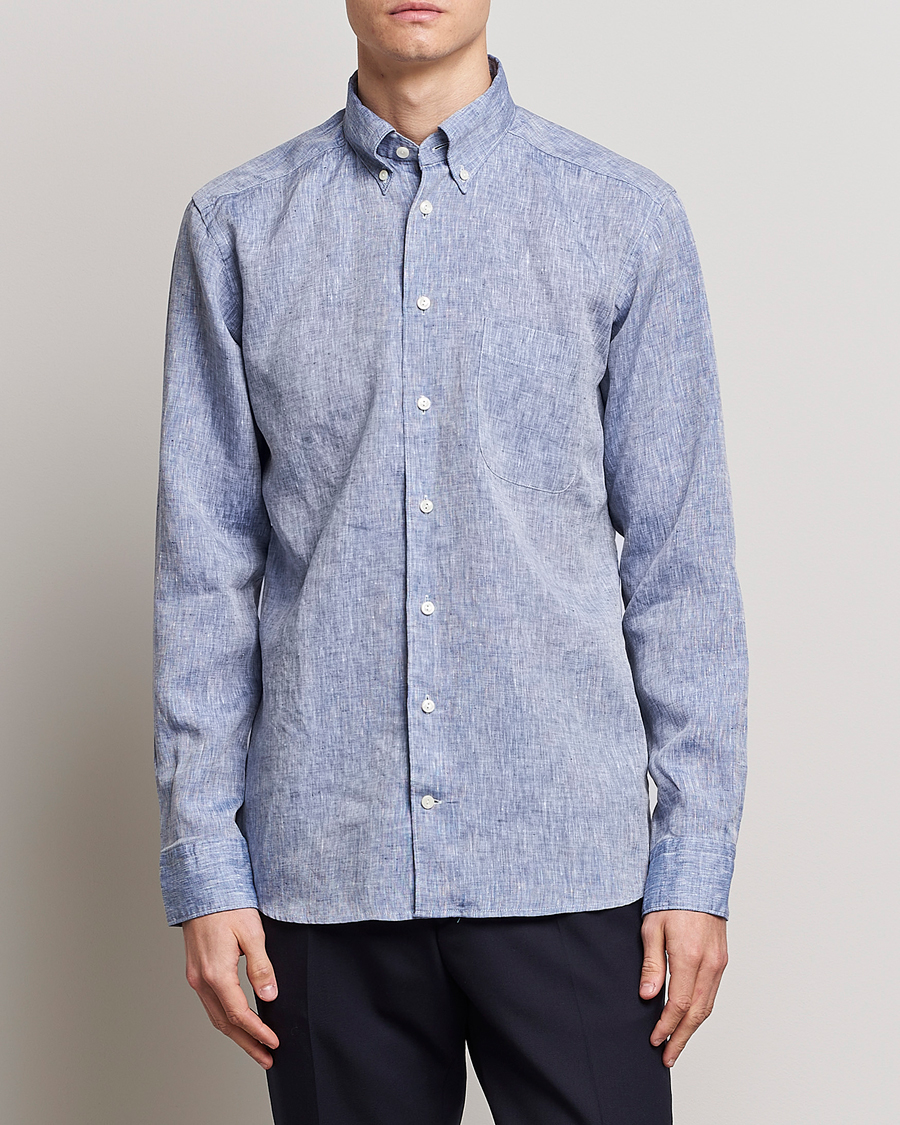 Herren | Eton | Eton | Slim Fit Linen Shirt Mid Blue