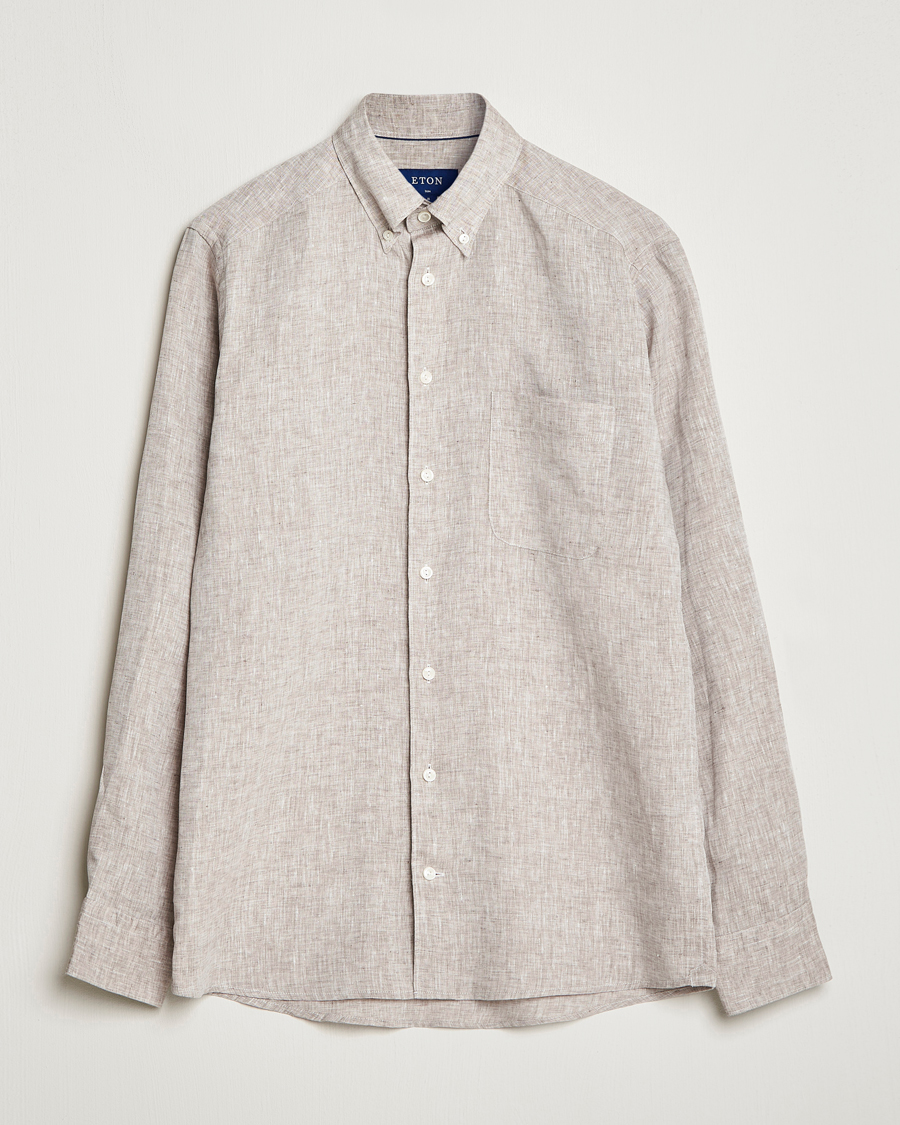 Herren | Hemden | Eton | Slim Fit Linen Shirt Brown