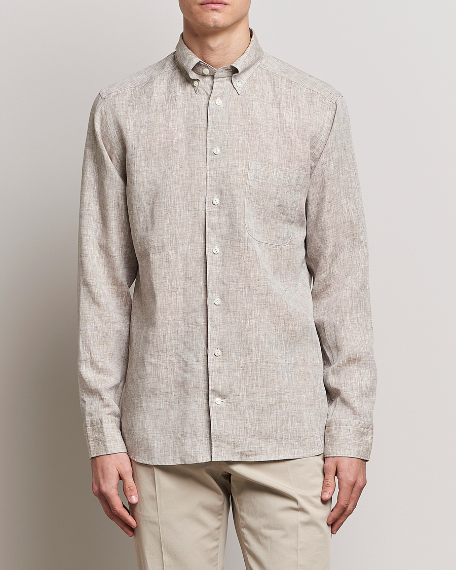 Herren | Eton | Eton | Slim Fit Linen Shirt Brown