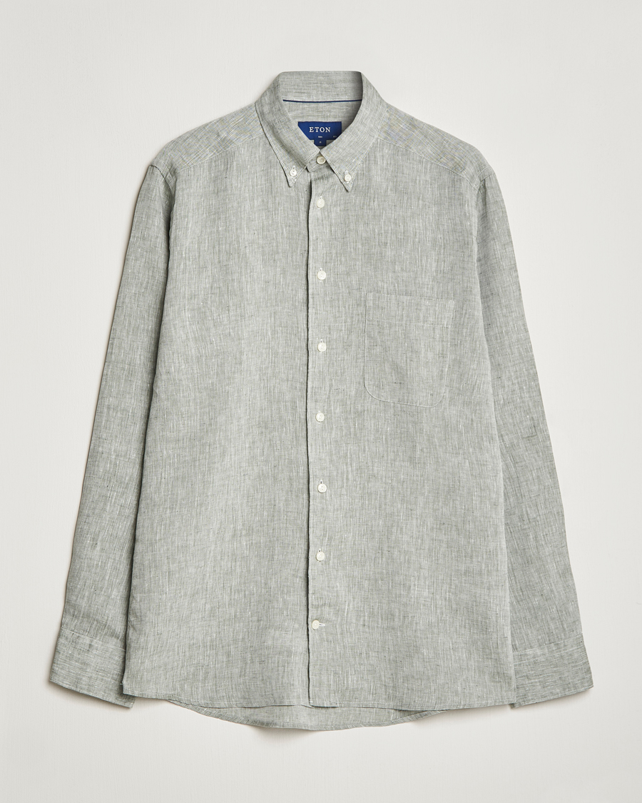 Herren | Hemden | Eton | Slim Fit Linen Shirt Green