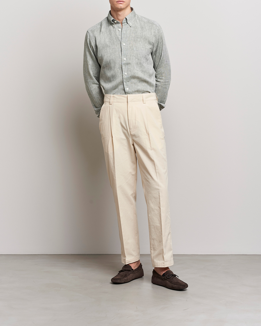 Herren | Hemden | Eton | Slim Fit Linen Shirt Green