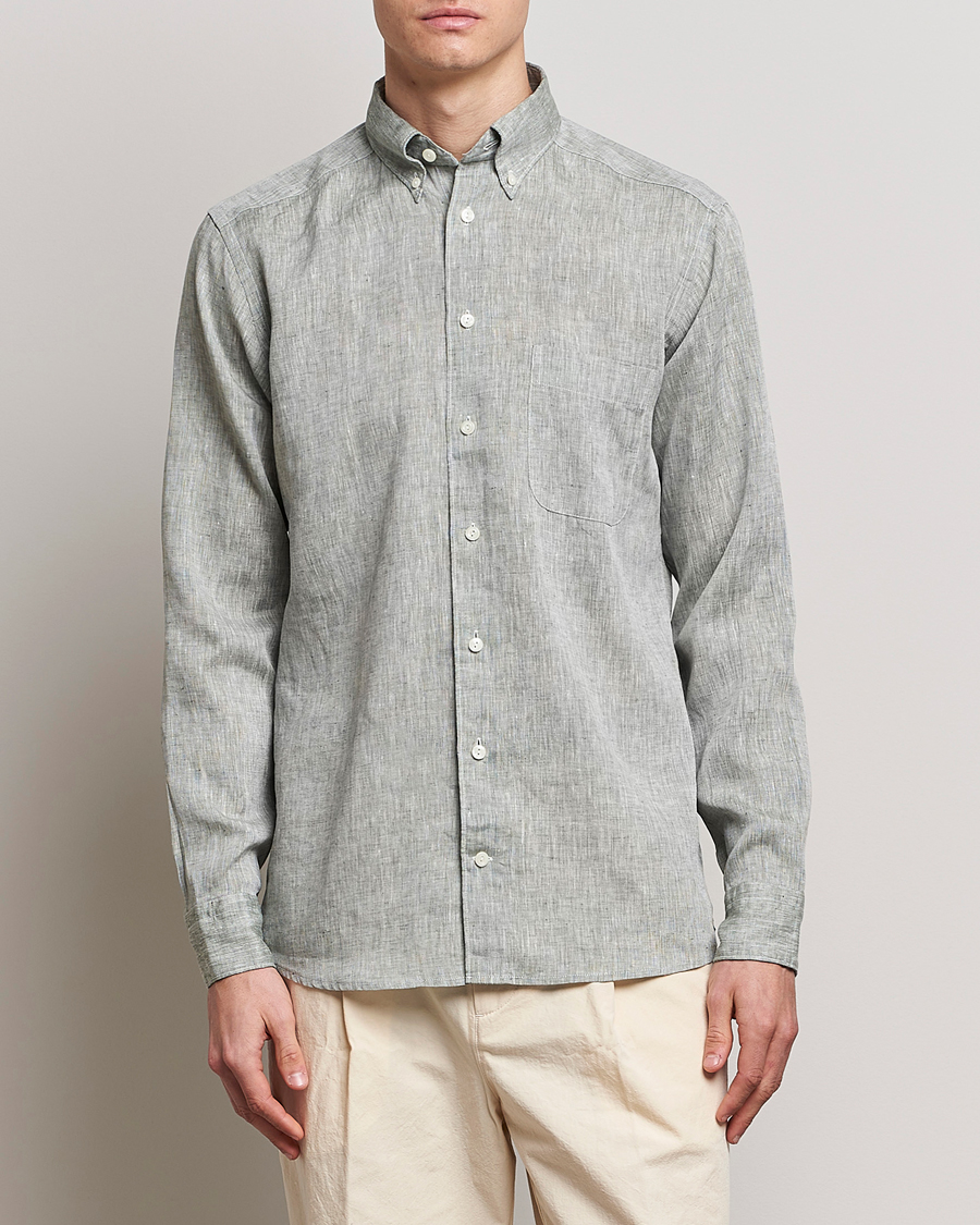 Herren | Hemden | Eton | Slim Fit Linen Shirt Green