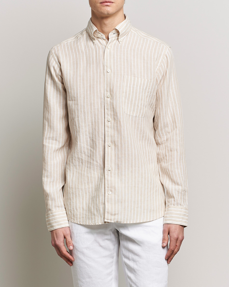 Herren |  | Eton | Slim Fit Striped Linen Shirt Brown