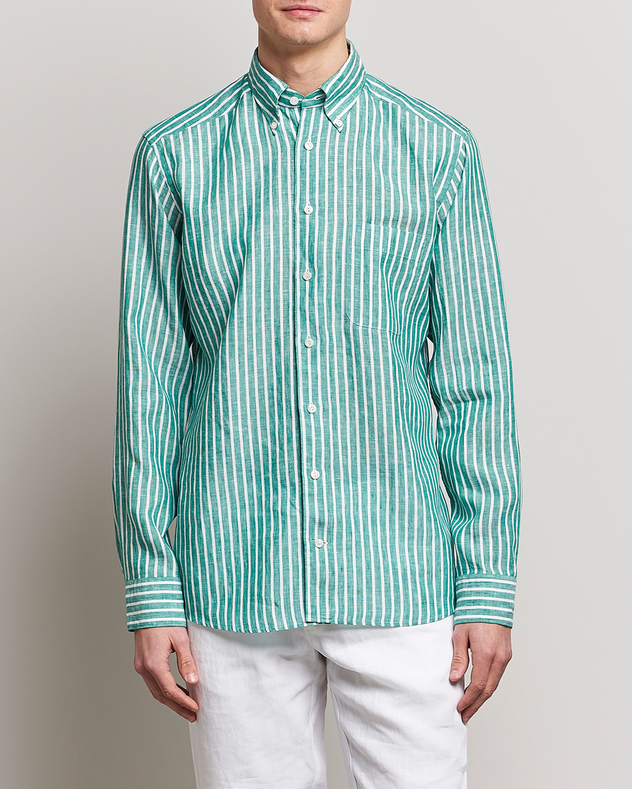 Herren | Hemden | Eton | Slim Fit Striped Linen Shirt Green