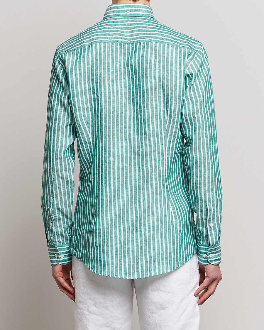 Herren | Hemden | Eton | Slim Fit Striped Linen Shirt Green