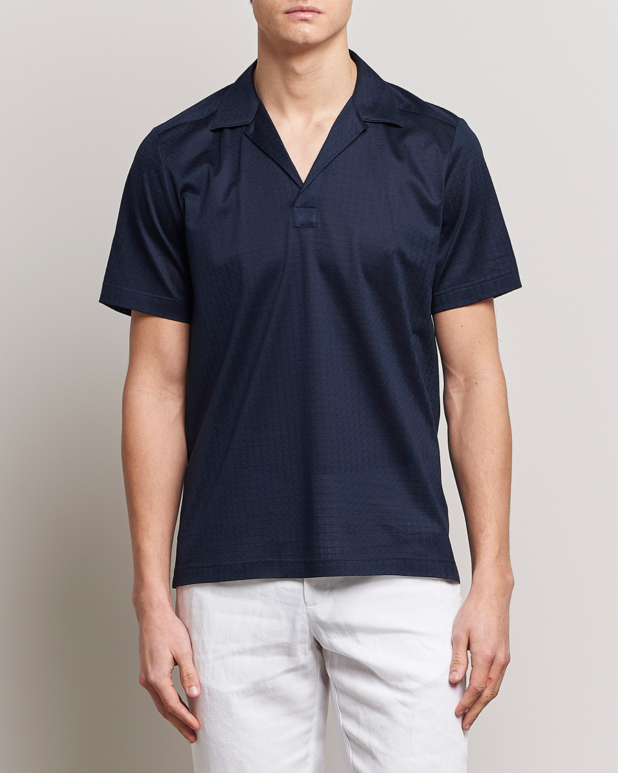 Herren |  | Eton | Filo Di Scozia Open Collor Shirt Navy Blue