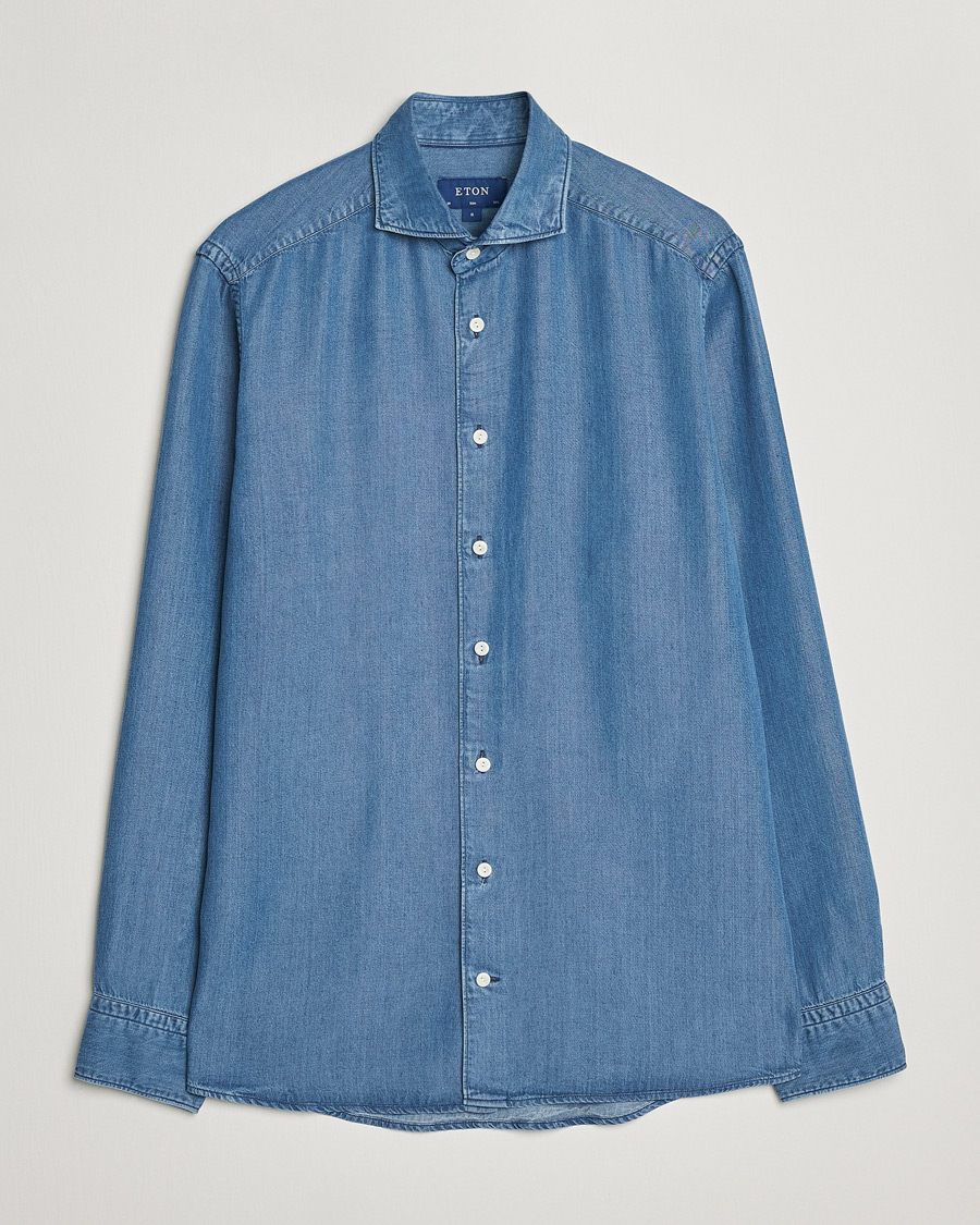 Herren | Hemden | Eton | Light Denim Tencel Shirt Navy Blue