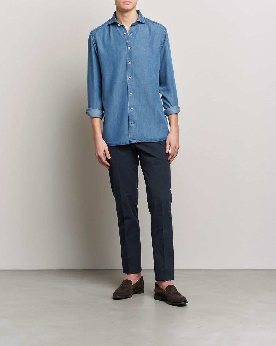 Herren | Hemden | Eton | Light Denim Tencel Shirt Navy Blue