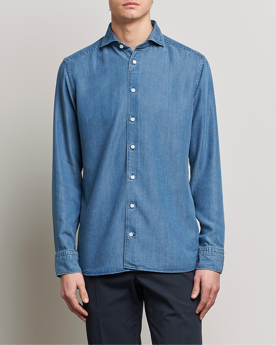 Herren | Hemden | Eton | Light Denim Tencel Shirt Navy Blue
