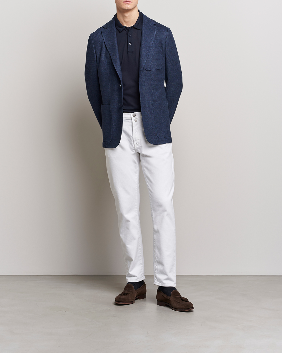 Herren | Sakkos | Canali | Linen/Cotton Jersey Blazer Dark Blue