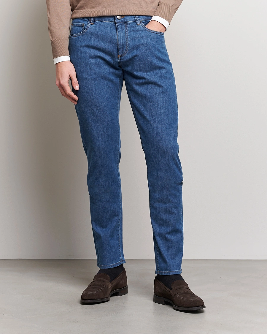 Herren | Jeans | Canali | Slim Fit Soft Denim Jeans Blue Wash