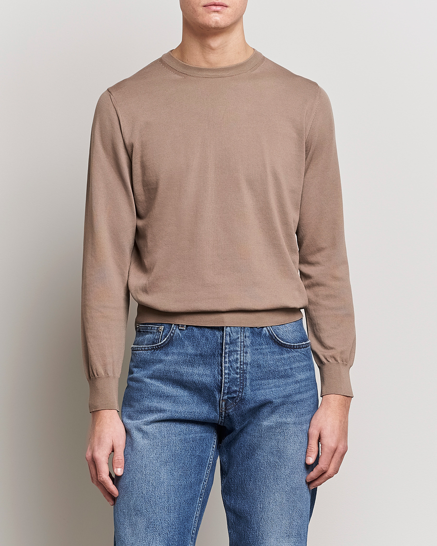 Herren | | Canali | Cotton Crew Neck Pullover Brown
