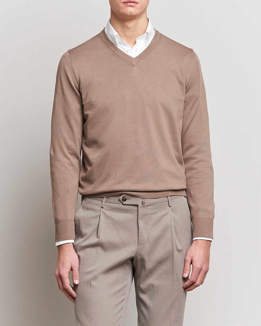 Herren | | Canali | Cotton V-Neck Pullover Brown
