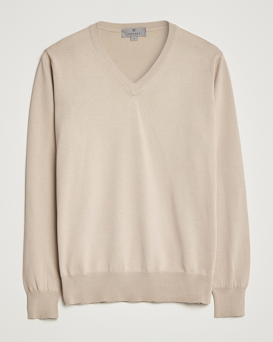 Herren | Pullover | Canali | Cotton V-Neck Pullover Beige
