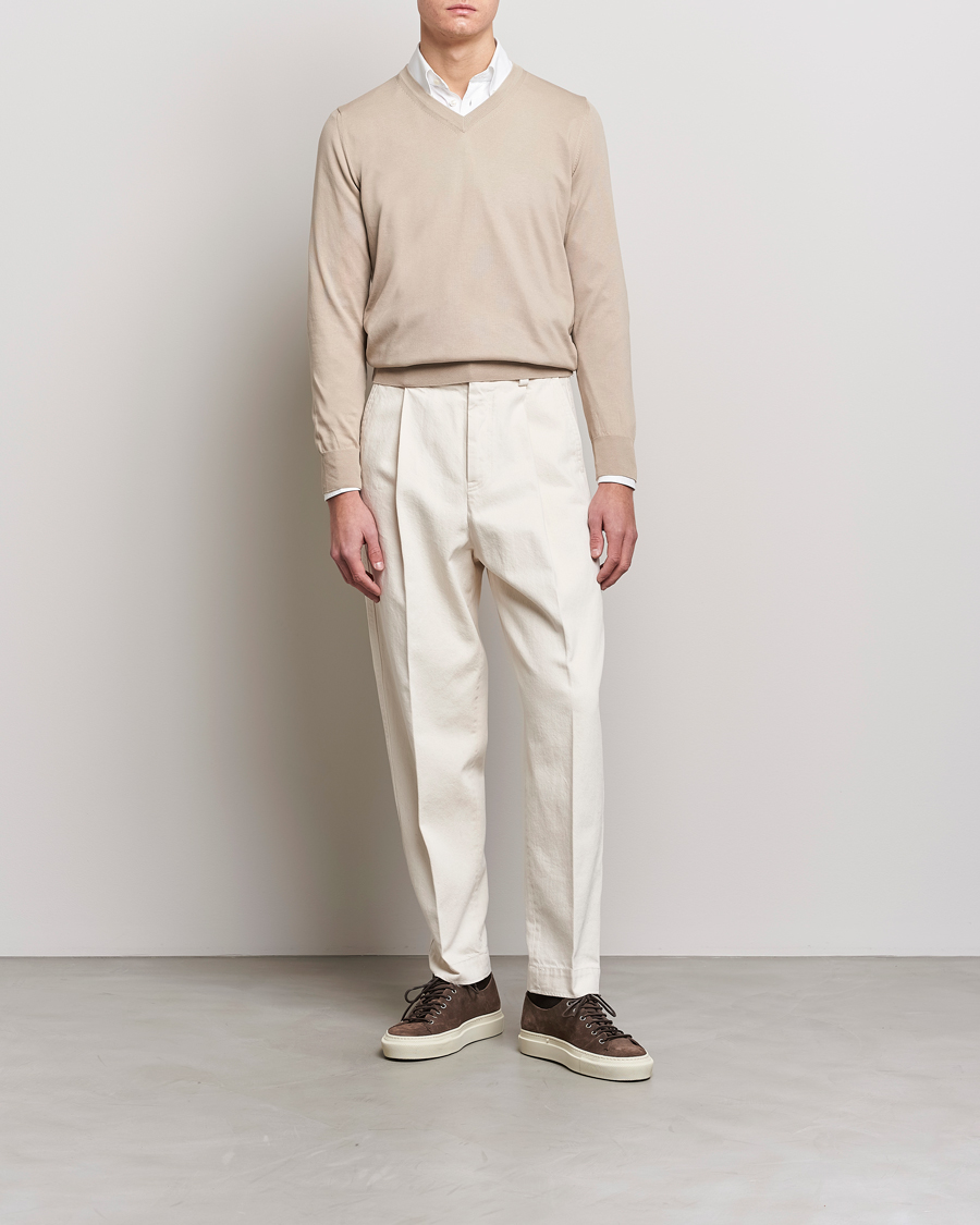Herren | Pullover | Canali | Cotton V-Neck Pullover Beige