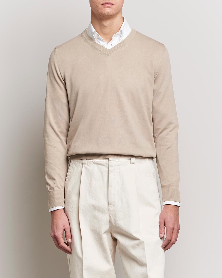 Herren |  | Canali | Cotton V-Neck Pullover Beige