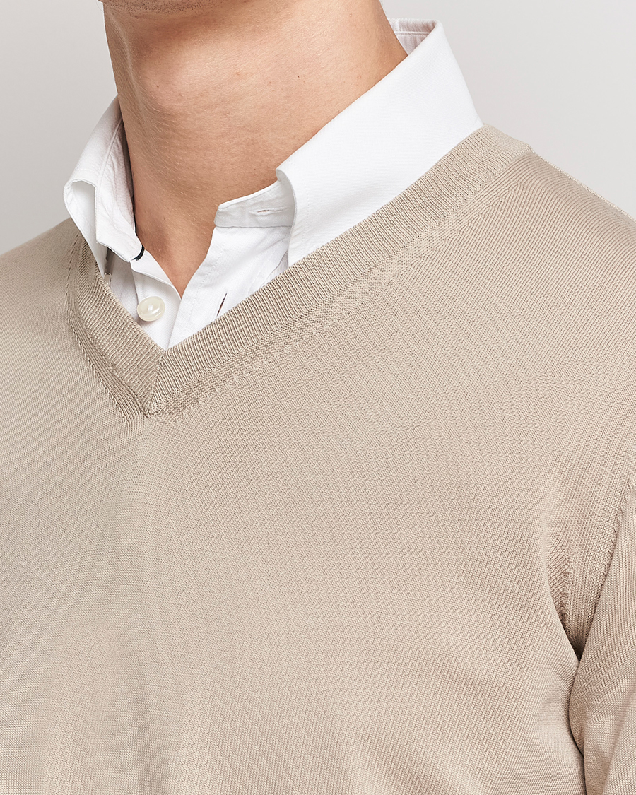 Herren | Pullover | Canali | Cotton V-Neck Pullover Beige