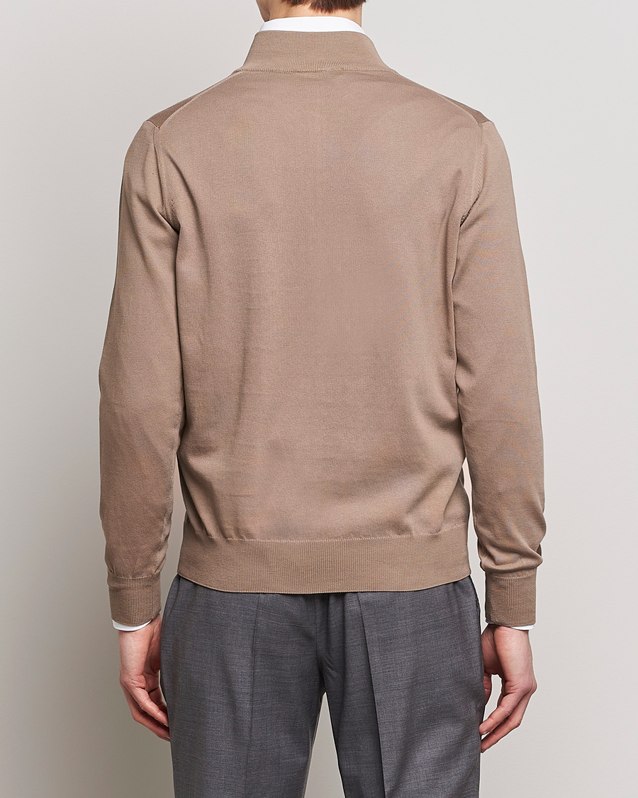 Herren | Pullover | Canali | Cotton Half Zip Sweater Brown