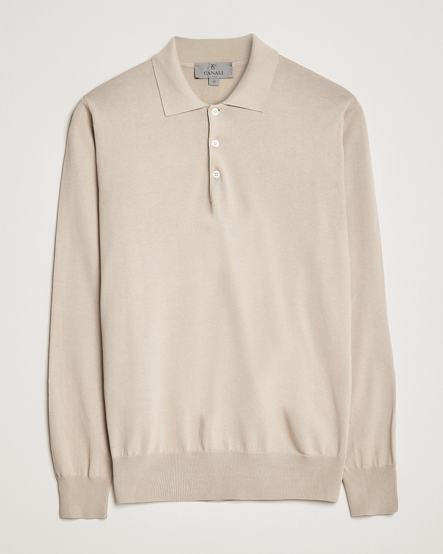 Herren | Pullover | Canali | Cotton Long Sleeve Polo Beige