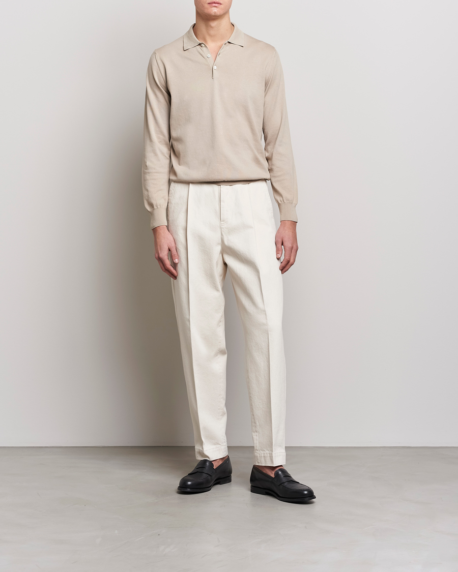 Herren | Pullover | Canali | Cotton Long Sleeve Polo Beige