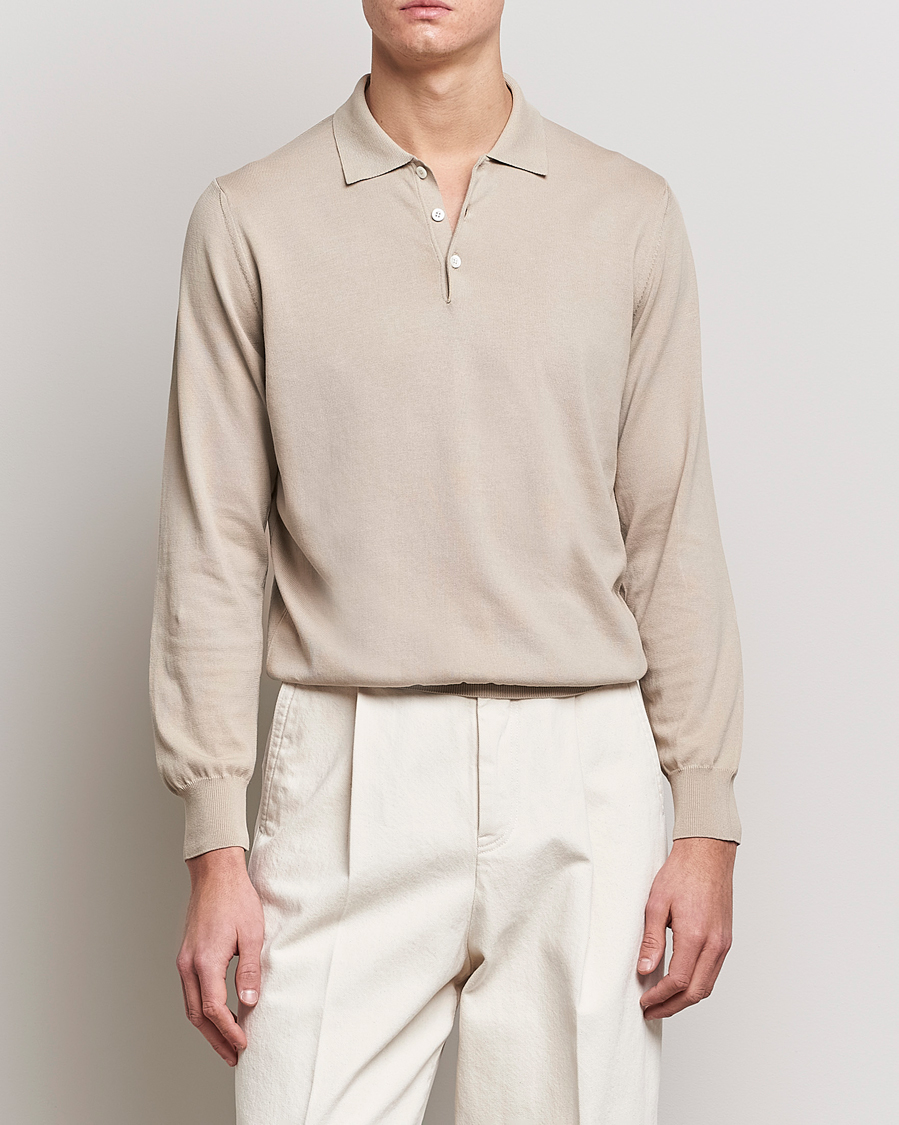 Herren |  | Canali | Cotton Long Sleeve Polo Beige