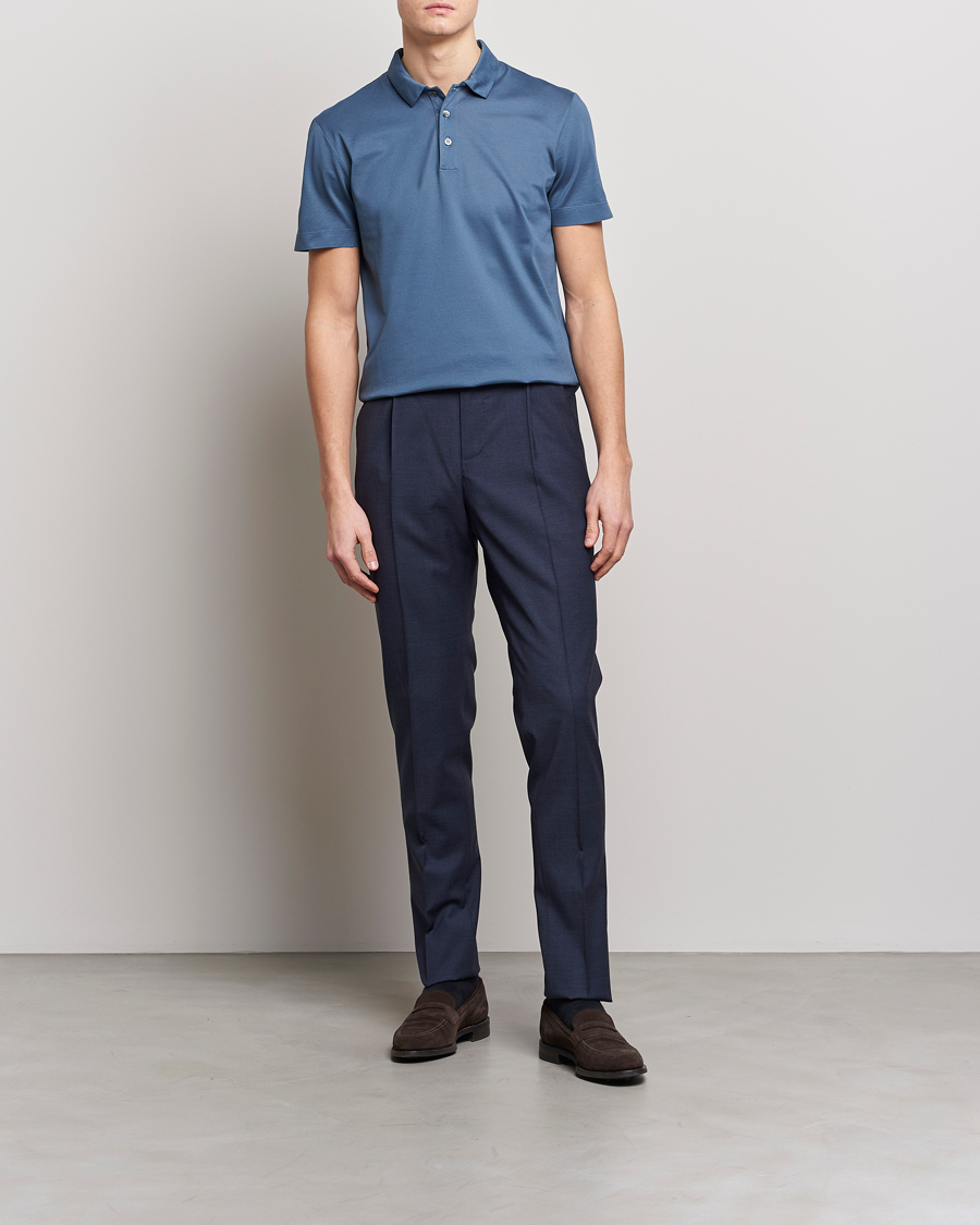 Herren | Poloshirts | Canali | Short Sleeve Polo Pique Steel Blue