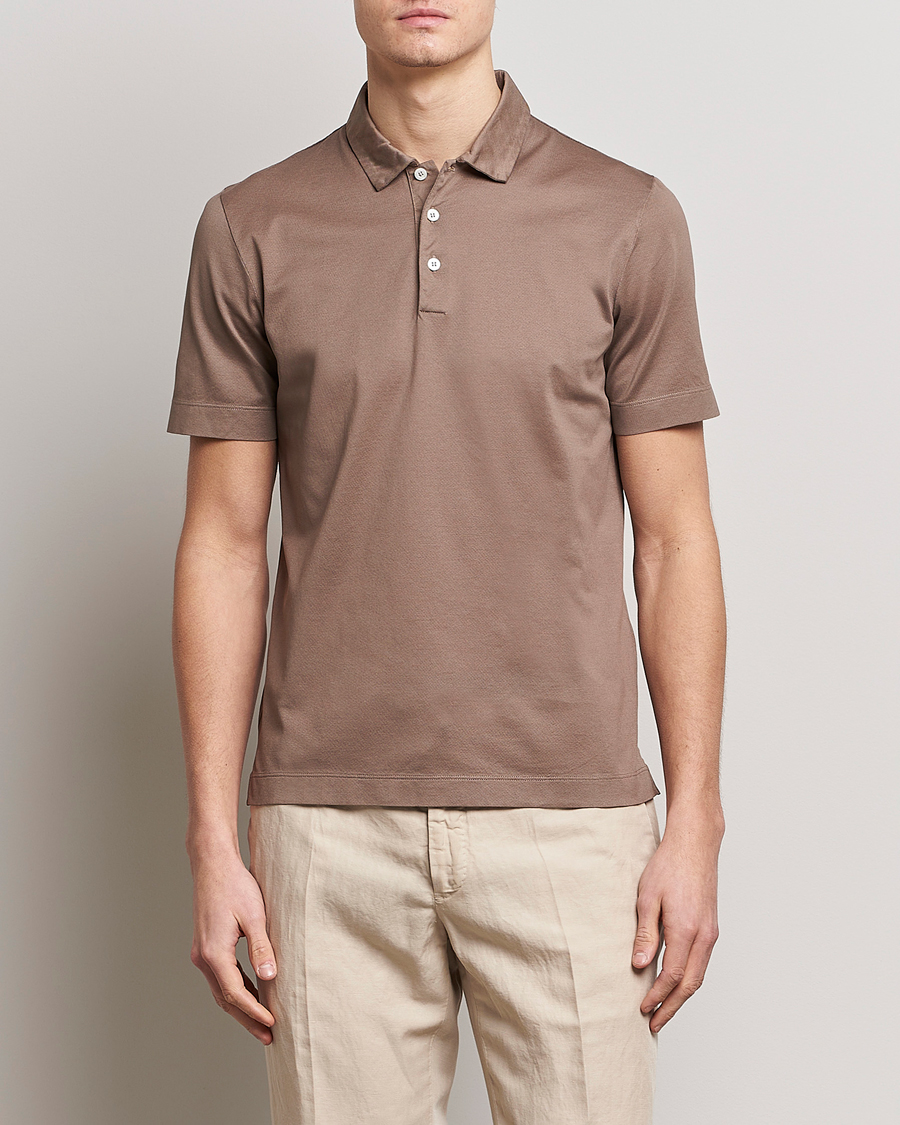 Herren |  | Canali | Short Sleeve Polo Pique Taupe
