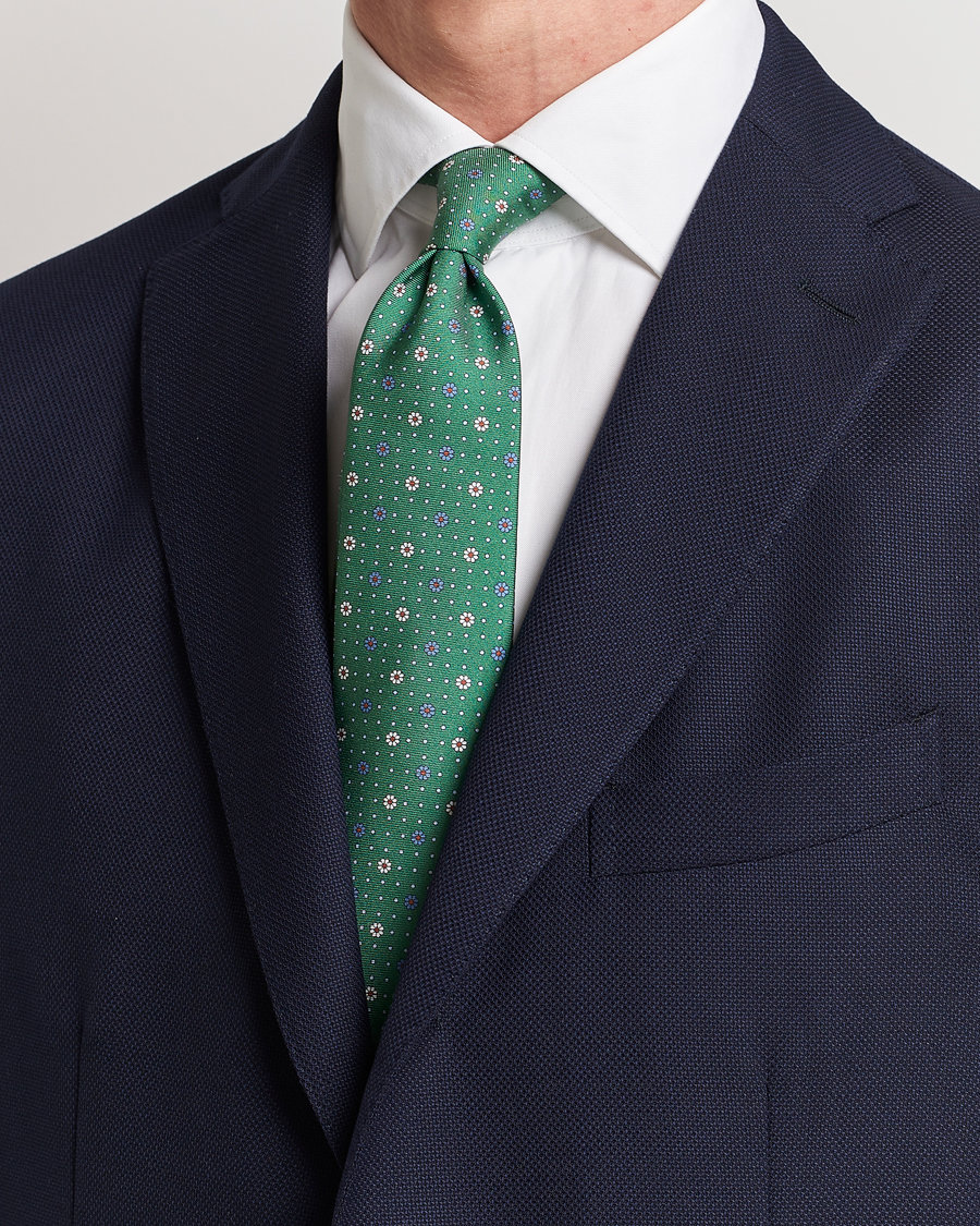 Herren | Canali | Canali | Printed Flower Silk Tie Green