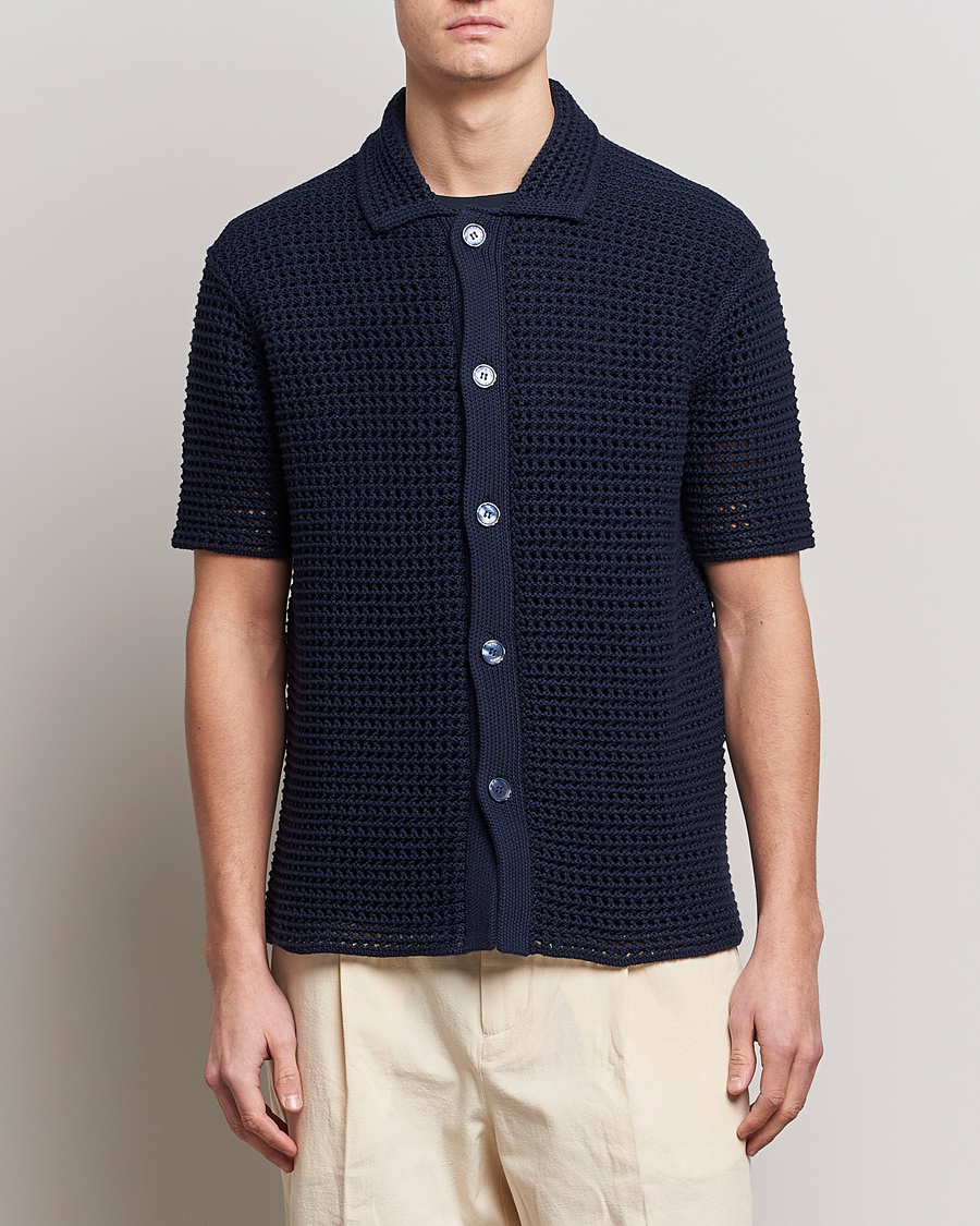 Herren | Hemden | Orlebar Brown | Thomas Crochet Heavy Knitted Cotton Shirt Night Iris