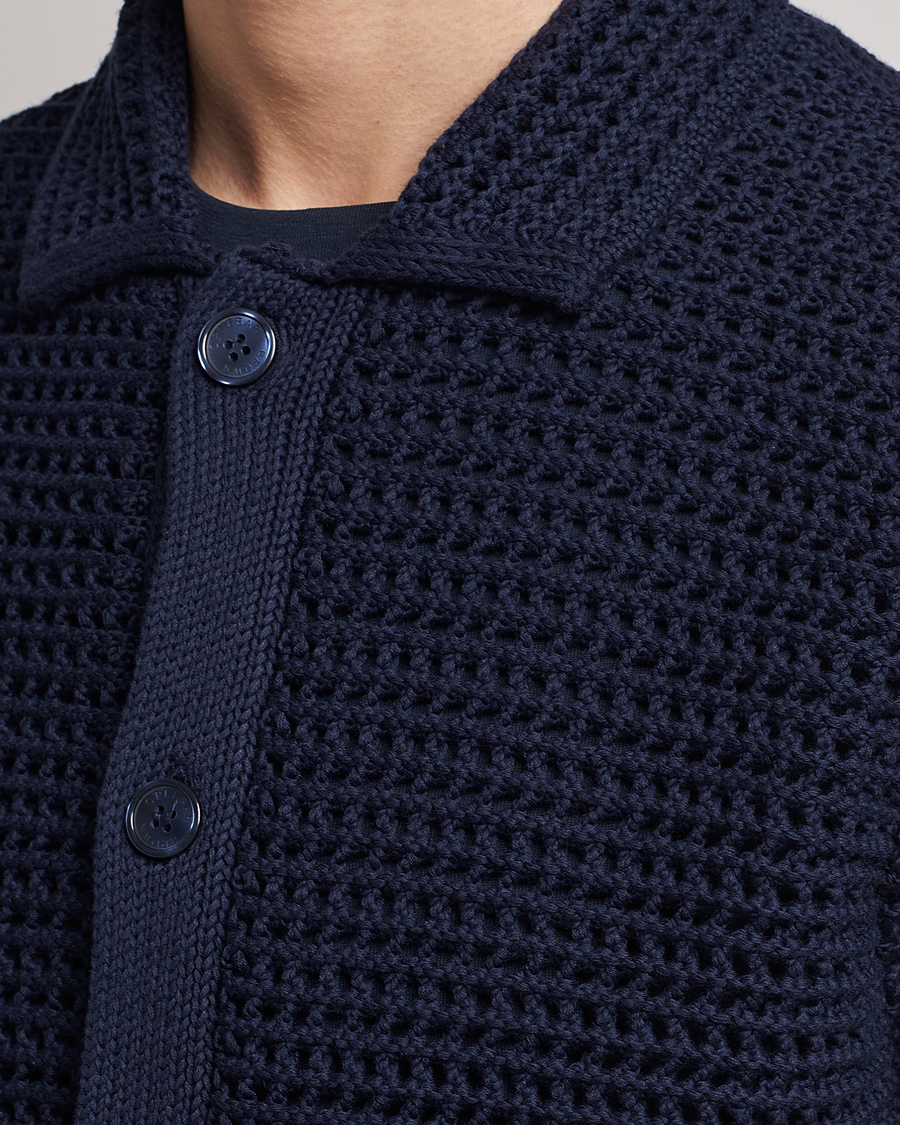 Herren | Hemden | Orlebar Brown | Thomas Crochet Heavy Knitted Cotton Shirt Night Iris